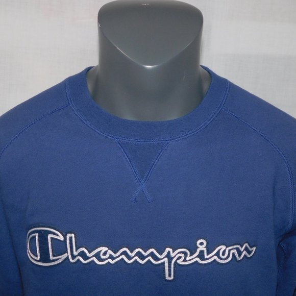 Champion Mens L BLue Logo Crewneck Sweatshirt Activewear Gym Athleisure Spellout - Picture 3 of 13